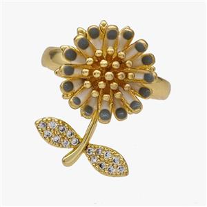 Copper Flower Rings Pave Zirconia Enamel Rotatable Adjustable Gold Plated, approx 14-22mm, 18mm dia