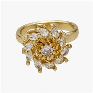 Copper Flower Rings Pave Zirconia Rotatable Adjustable Gold Plated, approx 15mm, 18mm dia