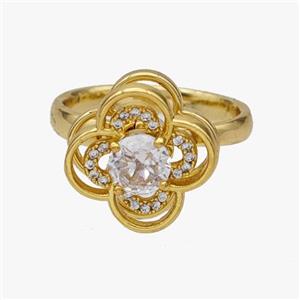 Copper Flower Rings Pave Zirconia Rotatable Adjustable Gold Plated, approx 15mm, 18mm dia