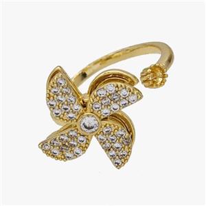 Copper Windmill Rings Pave Zirconia Rotatable Adjustable Gold Plated, approx 16mm, 18mm dia