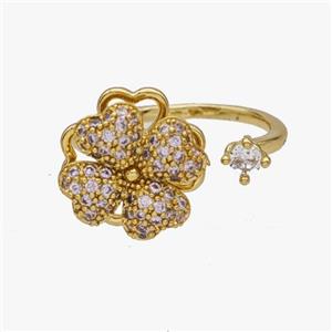 Copper Clover Rings Pave Zirconia Rotatable Adjustable Gold Plated, approx 13mm, 18mm dia