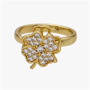 Copper Clover Rings Pave Zirconia Rotatable Adjustable Gold Plated, approx 12-13mm, 18mm dia