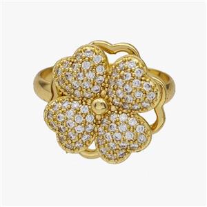 Copper Clover Rings Pave Zirconia Rotatable Adjustable Gold Plated, approx 16mm, 18mm dia