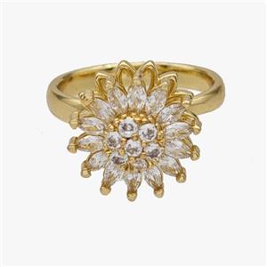 Copper Flower Rings Pave Zirconia Rotatable Adjustable Gold Plated, approx 15mm, 18mm dia