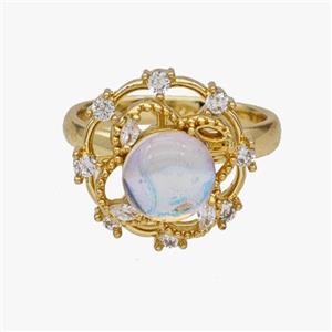 Copper Flower Rings Pave Zirconia Opalite Rotatable Adjustable Gold Plated, approx 13mm, 16mm, 18mm dia