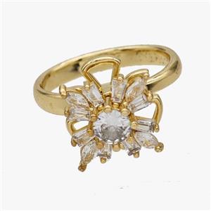 Copper Flower Rings Pave Zirconia Rotatable Adjustable Gold Plated, approx 17mm, 18mm dia