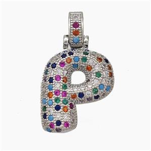 Copper Letter-P Pendant Micropave Zirconia Platinum Plated, approx 15-20mm, 5-8mm