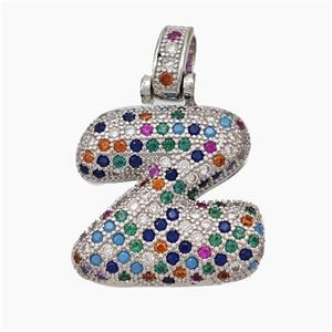 Copper Letter-Z Pendant Micropave Zirconia Platinum Plated, approx 15-20mm, 5-8mm