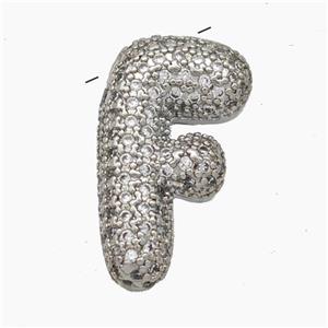 Copper Letter-F Pendant Pave Zirconia Platinum Plated, approx 15-25mm