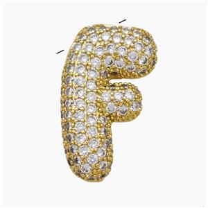 Copper Letter-F Pendant Pave Zirconia Gold Plated, approx 18-30mm