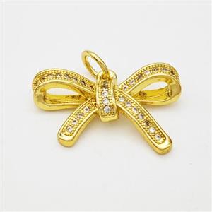 Copper Bow Pendant Micropave Zirconia Gold Plated, approx 15-22mm