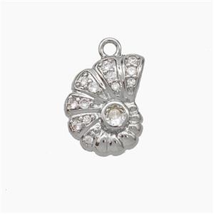 Spiral Shell Charms Copper Pendant Pave Zirconia Platinum Plated, approx 10-12.5mm