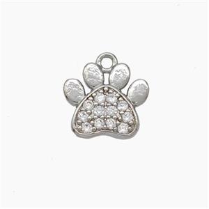 Copper Paw Charms Pendant Micropave Zirconia Platinum Plated, approx 10-11mm