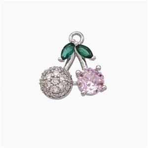 Copper Sherry Charms Pendant Micropave Zirconia Platinum Plated, approx 12mm