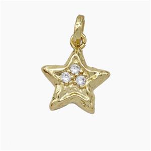 Copper Star Pendant Micropave Zirconia Hammered Gold Plated, approx 13mm