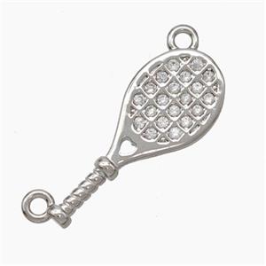 Copper Tennis Rackets Pendant Micropave Zirconia 2loops Sports Platinum Plated, approx 8-19mm