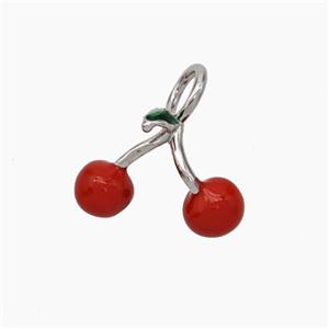 Copper Cherry Charms Pendant Red Enamel Platinum Plated, approx 11-14.5mm