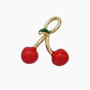 Copper Cherry Charms Pendant Red Enamel Gold Plated, approx 11-14.5mm