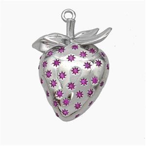 Copper Strawberry Charms Pendant Micropave Zirconia Platinum Plated, approx 18-22mm