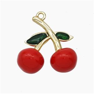 Copper Cherry Pendant Red Enamel Gold Plated, approx 20mm