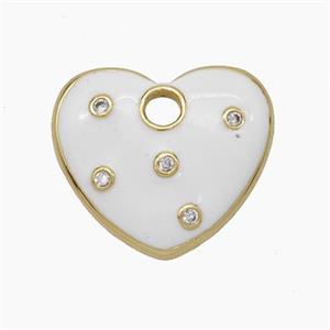 Copper Heart Pendant Pave Zirconia White Enamel Gold Plated, approx 20mm