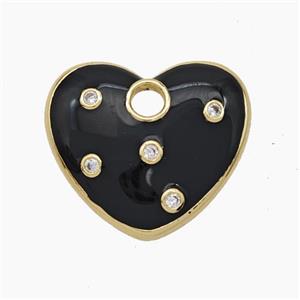 Copper Heart Pendant Pave Zirconia Black Enamel Gold Plated, approx 20mm