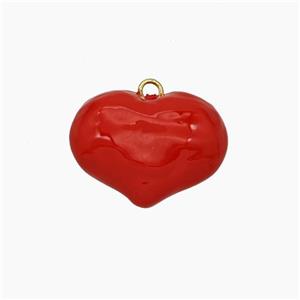 Copper Heart Pendant Red Enamel Gold Plated, approx 25-30mm