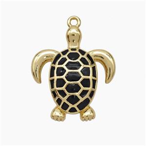 Copper Tortoise Pendant Black Enamel Gold Plated, approx 22-26mm