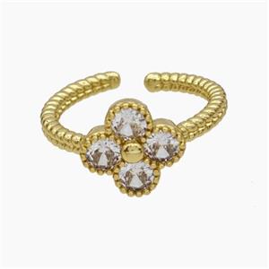 Copper Clover Rings Pave Zirconia Gold Plated, approx 11.5mm, 18mm dia