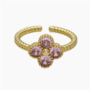 Copper Clover Rings Pave Pink Zirconia Gold Plated, approx 11.5mm, 18mm dia