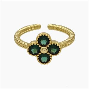 Copper Clover Rings Pave Green Zirconia Gold Plated, approx 11.5mm, 18mm dia