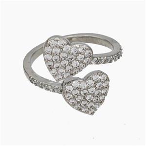 Copper Heart Rings Pave Zirconia Platinum Plated, approx 10.5mm, 18mm dia