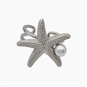 Copper Starfish Rings Pave Pearlized Resin Platinum Plated, approx 25mm, 18mm dia