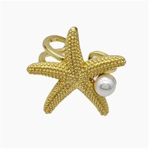 Copper Starfish Rings Pave Pearlized Resin Gold Plated, approx 25mm, 18mm dia