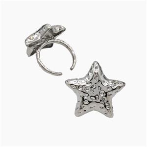 Copper Star Rings Hammered Platinum Plated, approx 25mm, 18mm dia