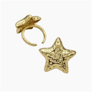 Copper Star Rings Hammered Gold Plated, approx 25mm, 18mm dia