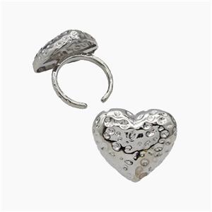 Copper Heart Rings Hammered Platinum Plated, approx 25mm, 18mm dia