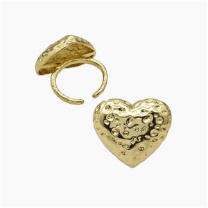 Copper Heart Rings Hammered Gold Plated, approx 25mm, 18mm dia