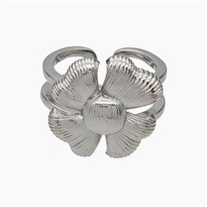 Copper Flower Rings Platinum Plated, approx 18-19mm, 18mm dia