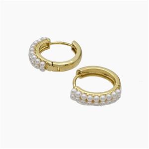 Copper Hoop Earrings Pave Pearlized Resin Gold Plated, approx 4mm, 17mm dia