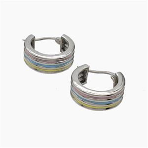 Copper Latchback Earrings Multicolor Enamel Platinum Plated, approx 7mm, 17mm dia