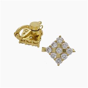 Copper Clip Earrings Pave Zirconia Square Gold Plated, approx 16mm