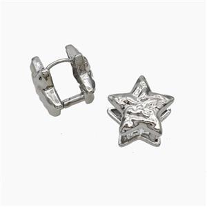 Copper Star Latchback Earrings Hammered Platinum Plated, approx 17mm