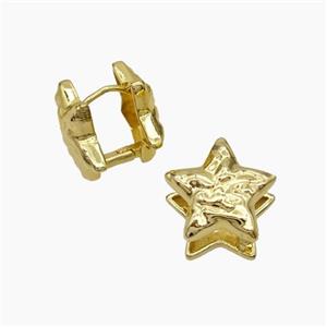 Copper Star Latchback Earrings Hammered Gold Plated, approx 17mm