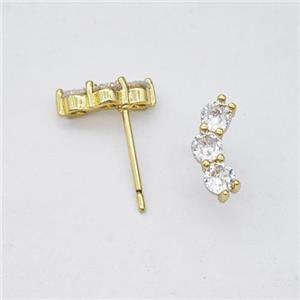 Copper Stud Earrings Micropave Zirconia Gold Plated, approx 3-10mm