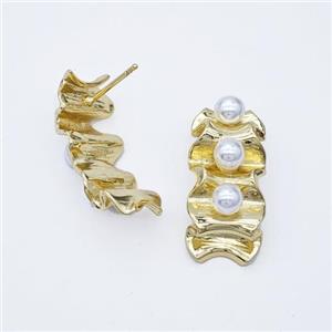 Copper Stud Earrings Pave Pearlized Resin Gold Plated, approx 12-26mm