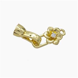 Copper Clasp Pave Zirconia Cord-End Flower Gold Plated, approx 8-16mm, 6-13mm