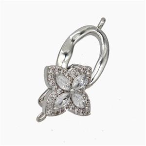 Copper Clasp Pave Zirconia Clover Platinum Plated, approx 13mm, 9-13mm