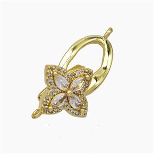 Copper Clasp Pave Zirconia Clover Gold Plated, approx 13mm, 9-13mm