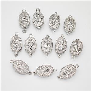 Copper Connector Pave Zirconia Chinese Zodiac Platinum Plated Mixed, approx 10-14mm